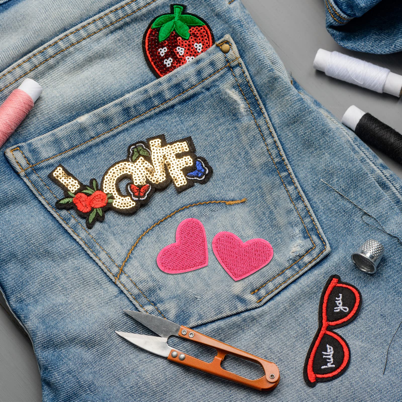 MECCANIXITY Heart Shaped Iron on Patches Orange Embroidered Sew on Love Applique Patches for Clothing Jackets Backpack Shoes Repairing Decorations Pack of 15