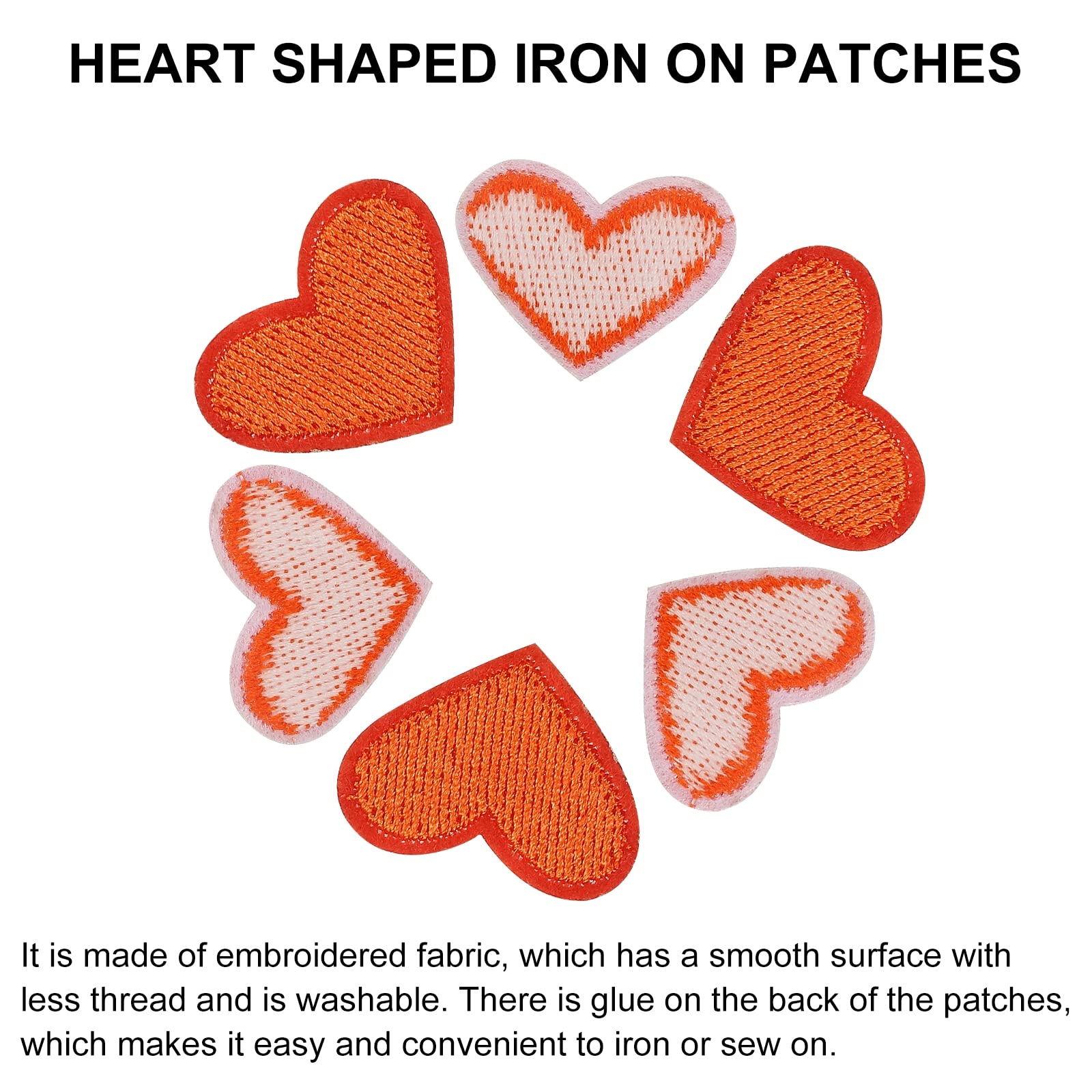 MECCANIXITY Heart Shaped Iron on Patches Orange Embroidered Sew on Love Applique Patches for Clothing Jackets Backpack Shoes Repairing Decorations Pack of 15