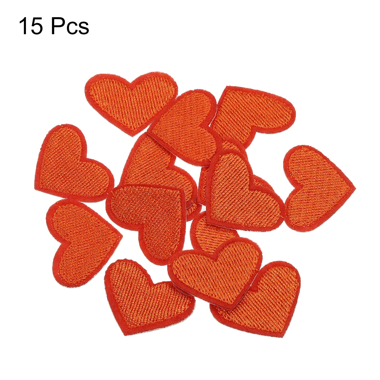 MECCANIXITY Heart Shaped Iron on Patches Orange Embroidered Sew on Love Applique Patches for Clothing Jackets Backpack Shoes Repairing Decorations Pack of 15