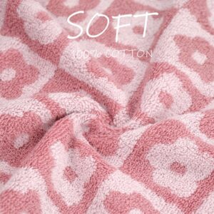 Jacquotha Cotton Hand Towels Pink Checkered Floral - Quick Drying Hand Towel Set of 4, Gifts for Women Her Girls, 29” x 13”