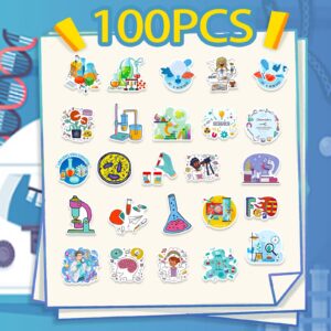 JYDanySoo Science Vinyl Stickers, 100 Pcs Waterproof Decals for Kids, Water Bottle, Laptop, Skateboard Stickers, Colorful Lab Designs