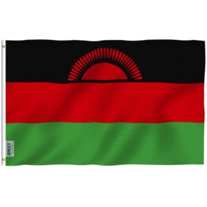 anley fly breeze 3x5 feet malawi flag - vivid color and fade proof - canvas header and double stitched - malawian flags polyester with brass grommets 3 x 5 ft