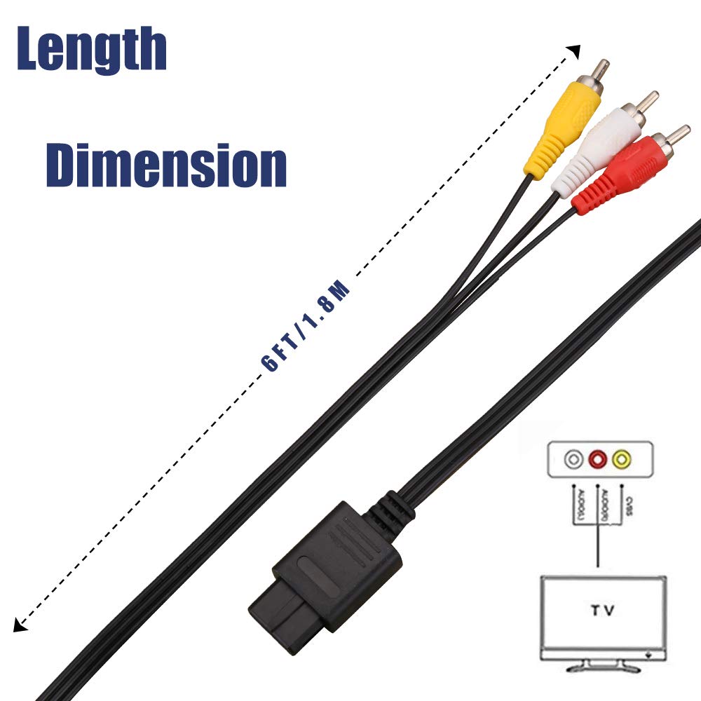 AV Cable Composite Video Cord Compatible with Nintendo 64/N64/GameCube/Super Nintendo SNES TV Game(6 Feet)