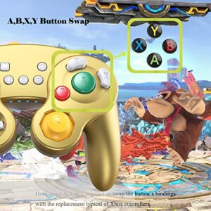 EXLENE Gamecube Controller Switch, Wireless Switch Pro Controller for Nintendo Switch/Lite/PC/Android/iOS/Steam, Support Wake Up, Motion, Adjustable Rumble, Turbo & Auto Turbo (Gold)