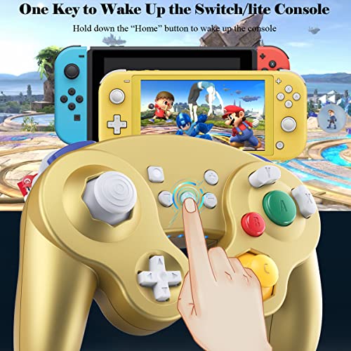 EXLENE Gamecube Controller Switch, Wireless Switch Pro Controller for Nintendo Switch/Lite/PC/Android/iOS/Steam, Support Wake Up, Motion, Adjustable Rumble, Turbo & Auto Turbo (Gold)