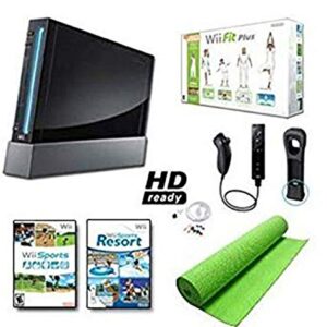 Nintendo Wii Black System HD Ready + Wii Fit Plus, Balance Board Mat Bundle