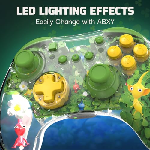 PDP REALMz™ Wireless Nintendo Switch Pro Controller, Customizable LED, 40 Hour Rechargeable Battery Power, 30 Foot Connection, Officially Licensed by Nintendo: Pikmin Clover Patch (Green)