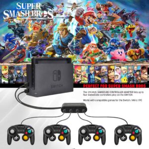 HYCARUS Gamecube Adapter for Nintendo Switch Gamecube Controller Adapter and WII U and PC Adapter, Compatible with Nintendo Switch, Super Smash Bros Switch Gamecube Adapter with 4 Ports