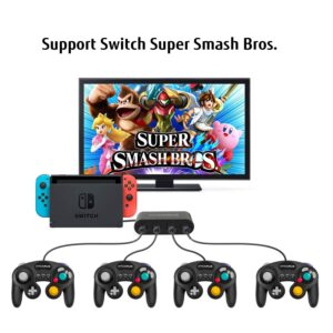 HYCARUS Gamecube Adapter for Nintendo Switch Gamecube Controller Adapter and WII U and PC Adapter, Compatible with Nintendo Switch, Super Smash Bros Switch Gamecube Adapter with 4 Ports