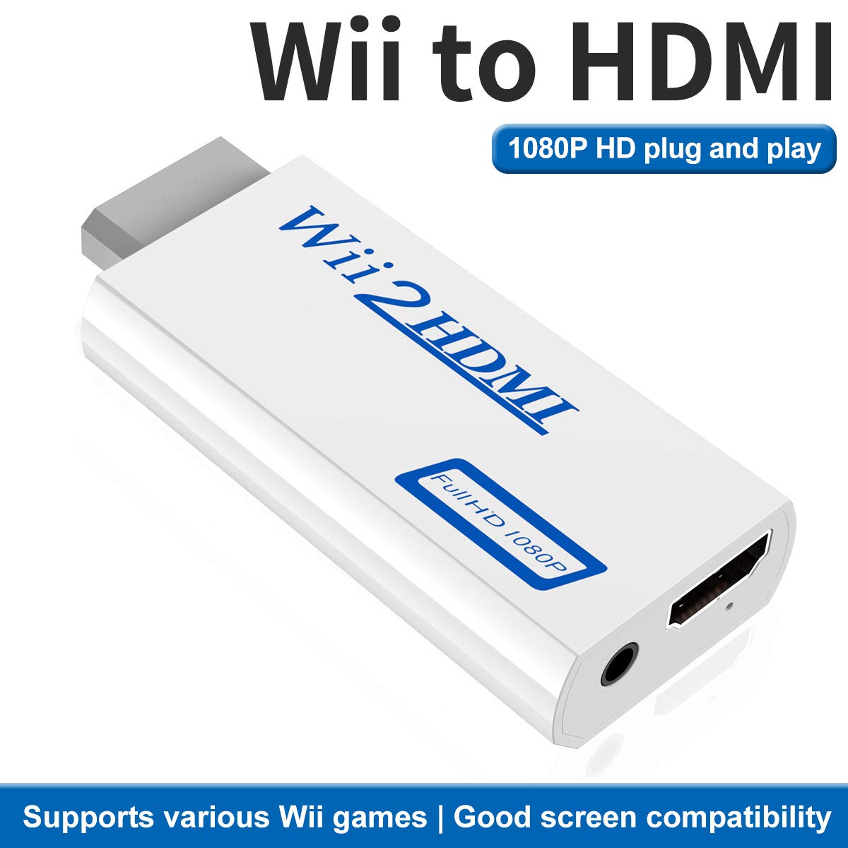 SNLLMZI Wii to HDMI Adapter Converter with 3.5mm Audio Jack & 1080p 720p HDMI Output, Compatible with All Wii Modes