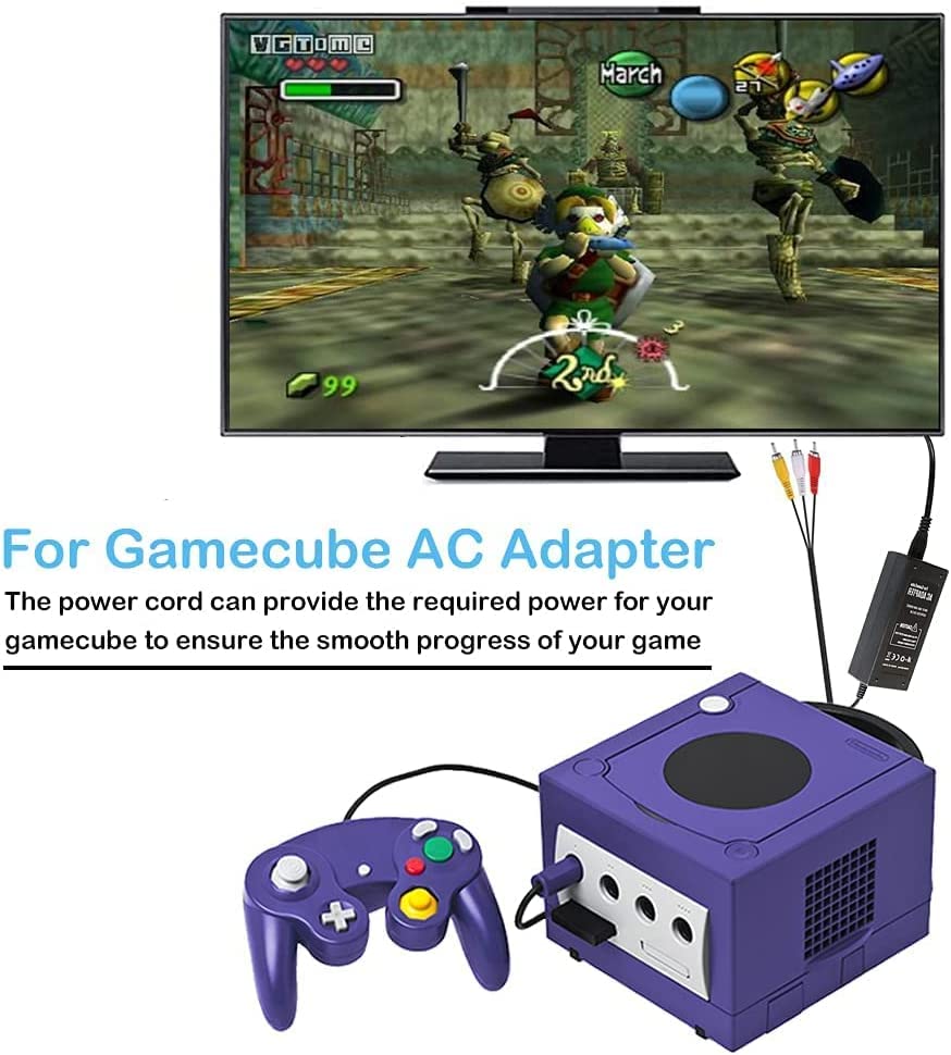 GameCube Power Cord for Nintendo NGC Console System - 12V AC Adapter, AV Cable, DC Power Supply, OEM Replacement Charger for Game Cube & Nintendo 64