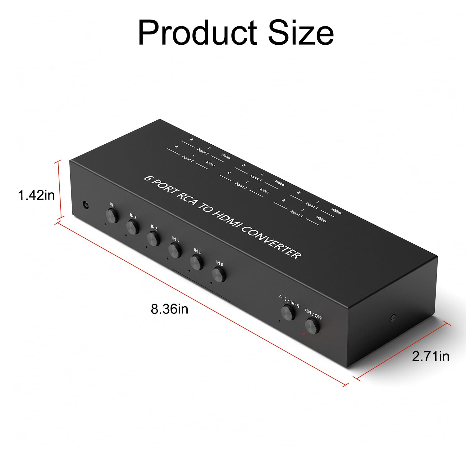 ZUZONG 6 Way RCA to HDMI Converter 1080P/720P RCA Composite CVBS AV Switch to HDMI Converter Adapter Support 4:3/16:9 Switch for Sega Xbox PS1 PS2 PS3 N64 NGC SNES WII VHS VCR Camera DVD