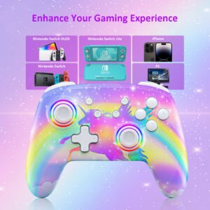 NexiGo Controller (No Deadzone) for Switch/Switch Lite/OLED, Bluetooth Wireless Controllers for Nintendo Switch with Vibration, Motion, Turbo and LED Light, Gift for Gamer Girls Boys (Violet Unicorn)