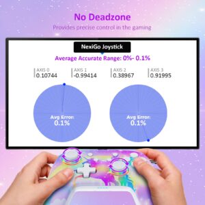 NexiGo Controller (No Deadzone) for Switch/Switch Lite/OLED, Bluetooth Wireless Controllers for Nintendo Switch with Vibration, Motion, Turbo and LED Light, Gift for Gamer Girls Boys (Violet Unicorn)