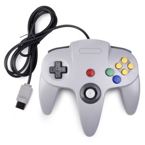 kiwitata classic n64 controller, retro n64 wired remote joystick gamepad controller compatible with n64 video game system console gray