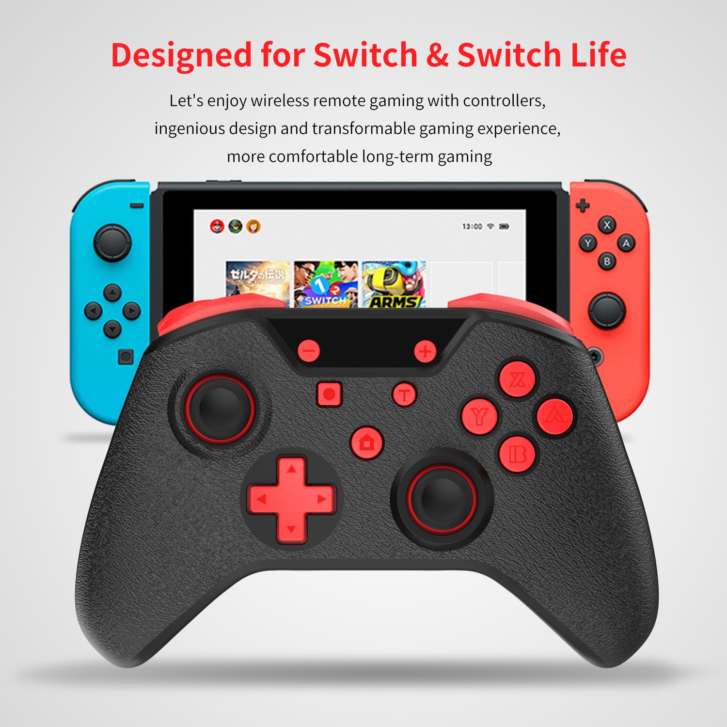 GCHT GAMING Wireless Switch Controllers Compatible with Nintendo Switch/Lite/OLED/PC/STEAM, Switch Pro Controller with Wake-up, Turbo, Vibration, Gyroscope, Programm Back Button (Black)