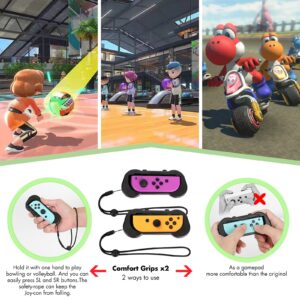 Switch Sports Accessories, 12 in 1 Family Party Pack Game Accessories Kit for Nintendo Switch OLED Sports Games with Tennis Rackets, Golf Clubs,Sword and Wrist Strap, Comfort Grip Case