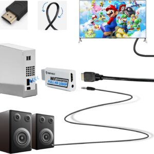 PORTHOLIC Wii to HDMI Converter 1080P with 5FT/1.5M High Speed HDMI Cable Wii2 HDMI Adapter Output Video&Audio with 3.5mm Jack Audio, Support All Wii Display 720P, NTSC, Compatible with HD Device