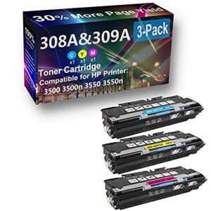 3-pack (c+y+m) compatible high yield 308a (q2671a q2672a q2673a) toner cartridge use for hp?3550n printer