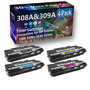 4-pack (bk+c+y+m) compatible high yield 308a (q2670a q2671a q2672a q2673a) toner cartridge use for hp 3550n printer