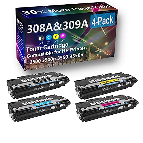 4-Pack (BK+C+Y+M) Compatible High Yield 308A (Q2670A Q2671A Q2672A Q2673A) Toner Cartridge use for HP 3550n Printer