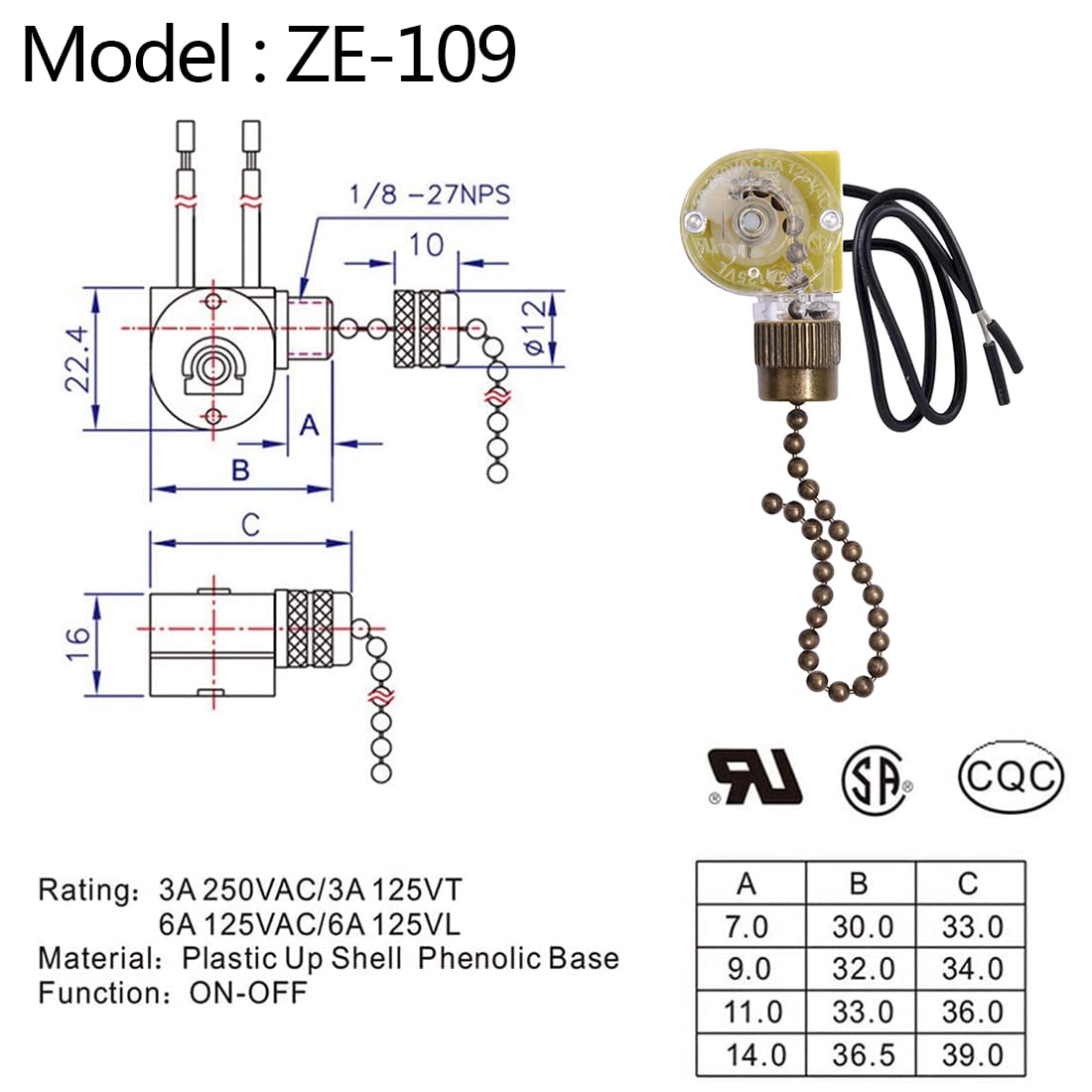 Akahttbn Ceiling Fan Light Switch Zing Ear ZE-109 Two-Wire Light Switch with Pull Cords for Ceiling Light Fans Lamps and Wall Lights Pull Chain Switch Control Replacement On-Off,2 Pcs Bronze