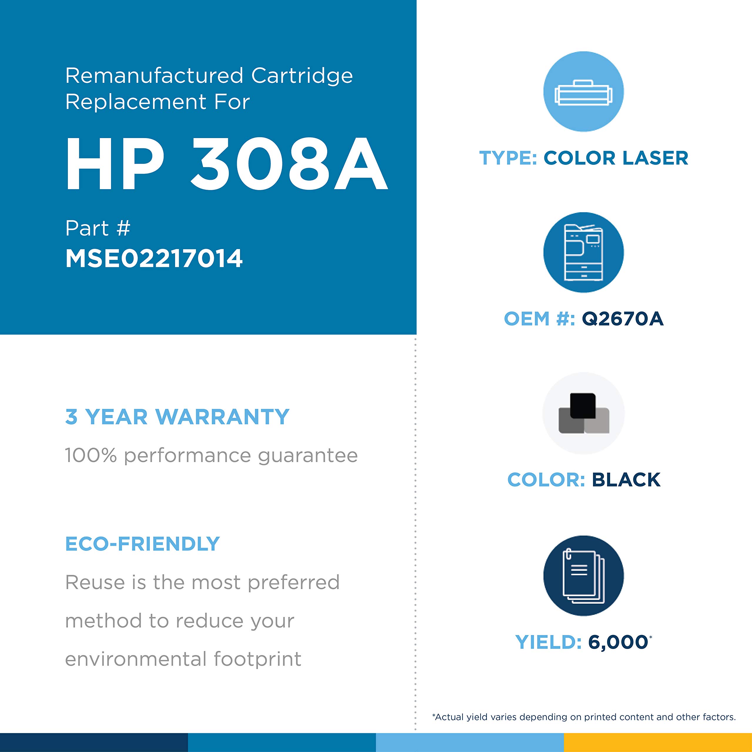 MSE Brand Remanufactured Toner Cartridge Replacement for HP Q2670A (HP 308A) | Black