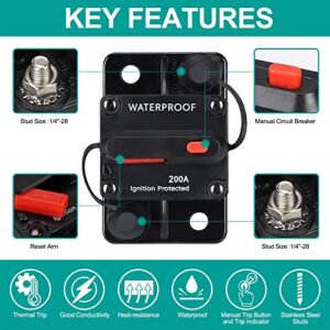 200 Amp Circuit Breaker,with Manual Reset,Waterproof, 12V-48V DC, 30-308A,for Car Marine Trolling Motors Boat ATV Manual Power Protect for Audio System Fuse (JTST0010)