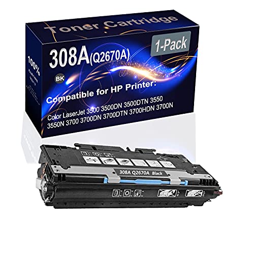 1-Pack (Black) Compatible 3700DTN 3500DN 3500DTN 3550N 3700DN Laser Printer Toner Cartridge (High Capacity) Replacement for HP 308A (Q2670A) Printer Toner Cartridge