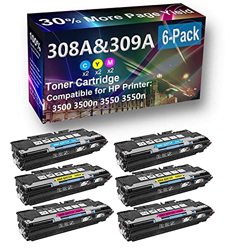 6-Pack (2C+2Y+2M) Compatible High Yield 308A (Q2671A Q2672A Q2673A) Toner Cartridge use for HP 3550n Printer