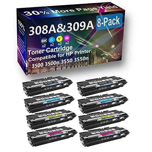 8-Pack (2BK+2C+2Y+2M) Compatible High Capacity 308A (Q2670A Q2671A Q2672A Q2673A) Toner Cartridge use for HP 3500 3500n Printer