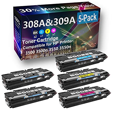 5-Pack (2BK+C+Y+M) Compatible High Yield 308A (Q2670A Q2671A Q2672A Q2673A) Toner Cartridge use for HP 3550n Printer