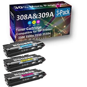 3-Pack (C+Y+M) Compatible 3550 Printer Toner Cartridge High Capacity Replacement for HP (Q2671A Q2672A Q2673A) 308A Toner Cartridge