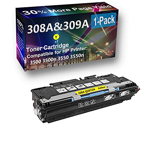 1-Pack (Yellow) Compatible 3550 Printer Toner Cartridge High Capacity Replacement for HP (Q2672A) 308A Toner Cartridge