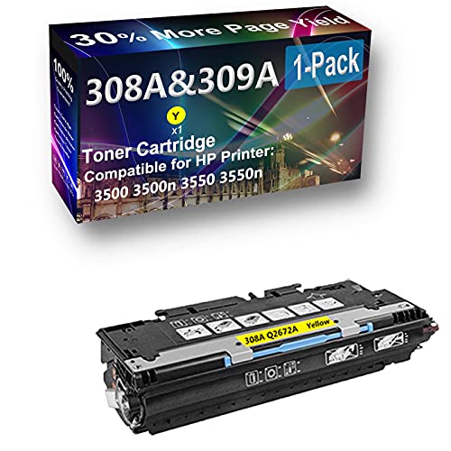 1-Pack (Yellow) Compatible High Capacity 308A (Q2672A) Toner Cartridge use for HP 3500 3500n Printer