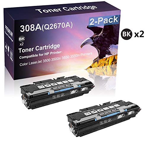 2 Pack (Black) Compatible 308A | Q2670A Printer Toner Cartridge use for HP Color Laserjet 3500 3500n 3550 3550n Printer(High Capacity)