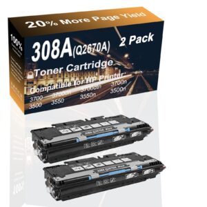 2-Pack (Black) Compatible 3700dtn 3500 3550 Printer Cartridge (High Capacity) Replacement for HP 308A Q2670A Printer Toner Cartridge