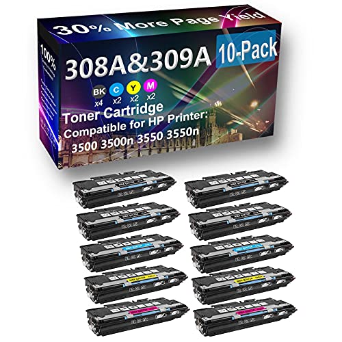 10-Pack (4BK+2C+2Y+2M) Compatible 3550 Printer Toner Cartridge High Capacity Replacement for HP (Q2670A Q2671A Q2672A Q2673A) 308A Toner Cartridge