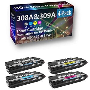 4-Pack (BK+C+Y+M) Compatible High Capacity 308A (Q2670A Q2671A Q2672A Q2673A) Toner Cartridge use for HP 3500 3500n Printer