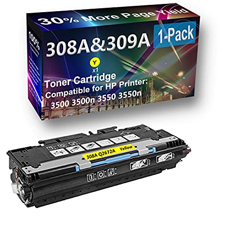 1-Pack (Yellow) Compatible High Yield 308A (Q2672A) Toner Cartridge use for HP 3550n Printer