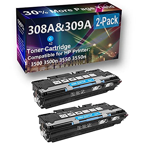 2-Pack (Cyan) Compatible 3550 Printer Toner Cartridge High Capacity Replacement for HP (Q2671A) 308A Toner Cartridge