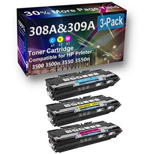 3-pack (c+y+m) compatible high capacity 308a (q2671a q2672a q2673a) toner cartridge use for hp 3500 3500n printer
