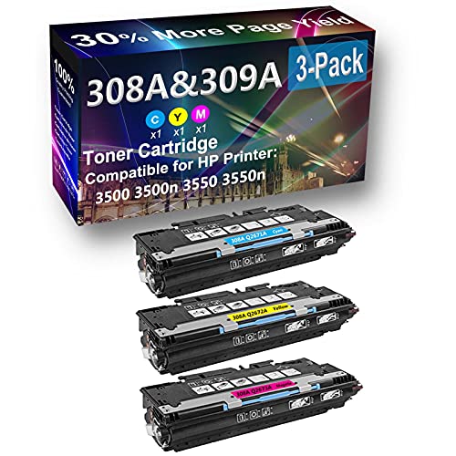 3-Pack (C+Y+M) Compatible High Capacity 308A (Q2671A Q2672A Q2673A) Toner Cartridge use for HP 3500 3500n Printer