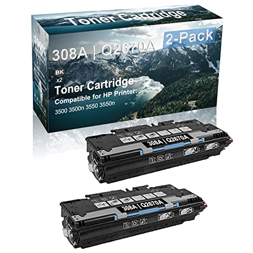 2-Pack (Black) Compatible High Yield 308A | Q2670A Laser Printer Toner Cartridge use for HP 3500 3500n 3550 3550n Printer