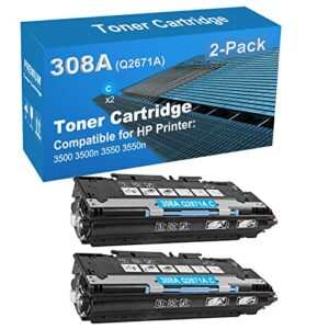 Jullu 2-Pack (Cyan) Compatible 3500 3500n 3550 3550n Printer Toner Cartridge High Capacity Replacement for (Q2671A) 308A Toner Cartridge