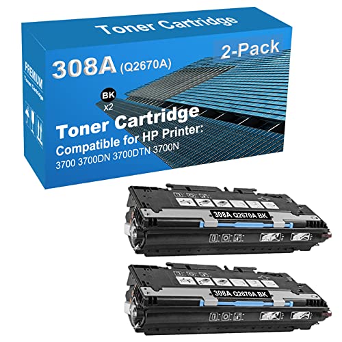 Jullu 2-Pack (Black) Compatible High Capacity 308A (Q2670A) Toner Cartridge use for 3700, 3700DN, 3700DTN, 3700N Printer