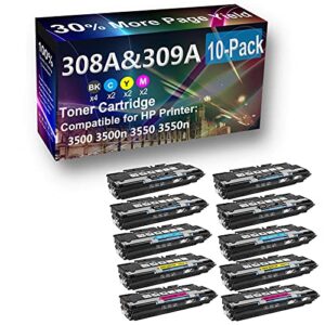 10-pack (4bk+2c+2y+2m) compatible high yield 308a (q2670a q2671a q2672a q2673a) toner cartridge use for hp 3550n printer