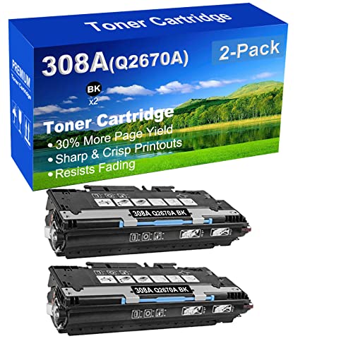 2-Pack (Black) Compatible High Yield 308A (Q2670A) Laser Printer Toner Cartridge use for HP 3700, 3700DN, 3700DTN, 3700N Printer