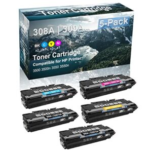 5-pack (2bk+c+y+m) compatible high yield 308a 309a | q2670a q2671a q2672a q2673a laser printer toner cartridge use for hp 3500 3500n 3550 3550n printer
