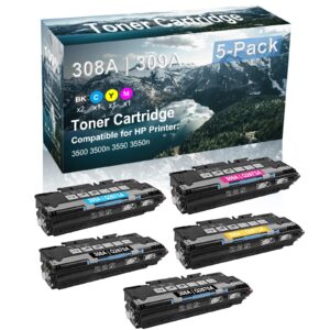 5-pack (2bk+c+y+m) compatible 3500 3500n 3550 3550n printer toner cartridge high capacity replacement for hp 308a 309a | q2670a q2671a q2672a q2673a toner cartridge